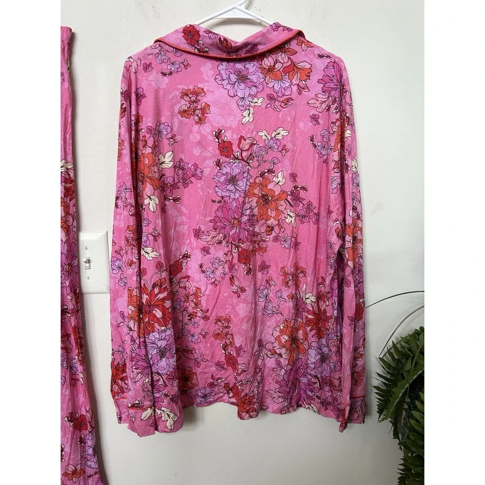 Johnny Was Carly PJ Pajama Set XXL Pink Floral Boho Cottagecore Sleepwear 2pc
